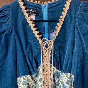 (Rare) Gunne Sax 70s Blue Velvet + Floral Dress